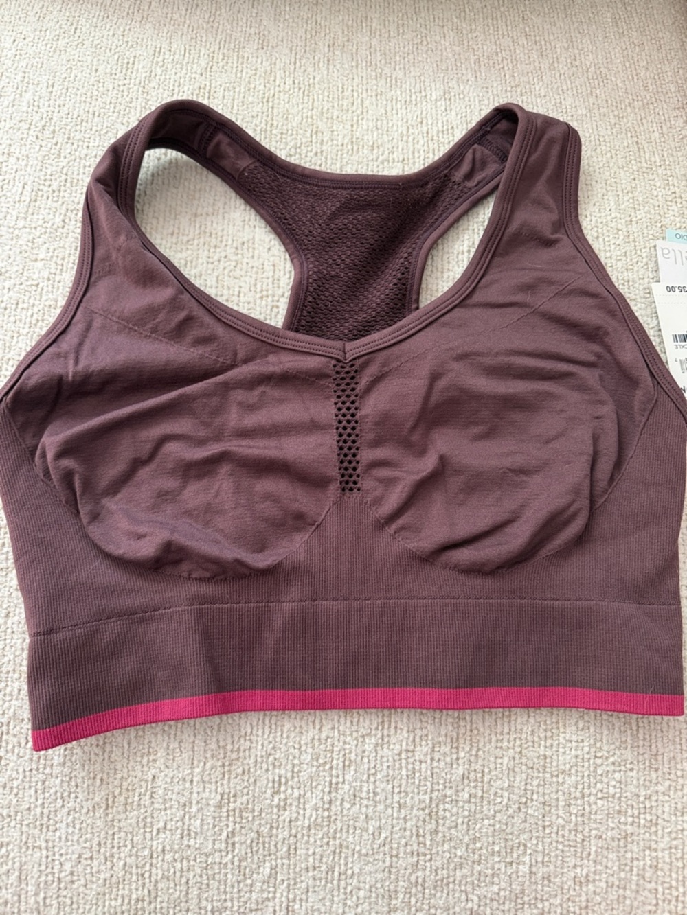 Zella Plum Sports Bra with Pink Trim